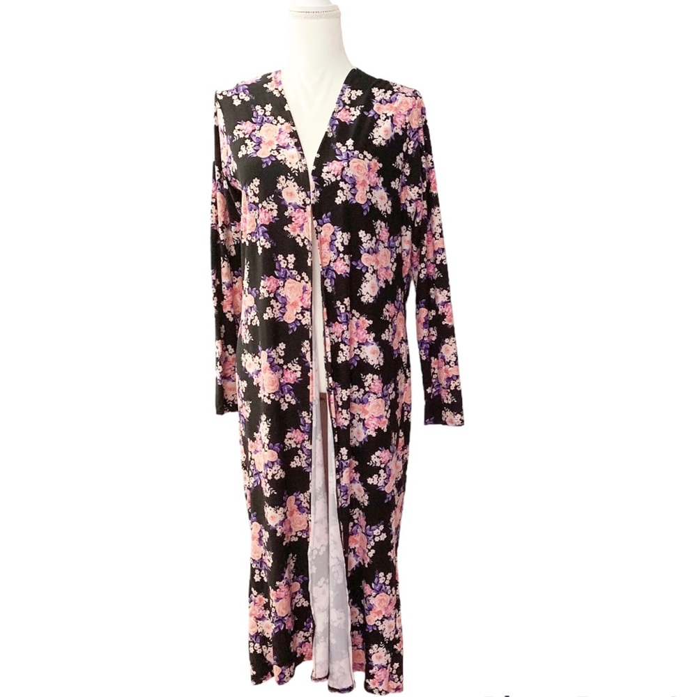 Love Floral Long Sleeve Maxi Open Front Cardigan Size Medium